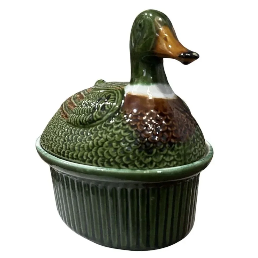 Vintage Mallard Duck Terrine Pot Ceramic Covered Dish w Lid Kitchen Cottagecore